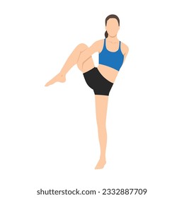 Woman doing Yoga in Bird of paradise pose exercise. Flat vector illustration isolated on white background