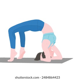 Woman Doing Yoga in Blue Workout Clothes on a Yoga Mat