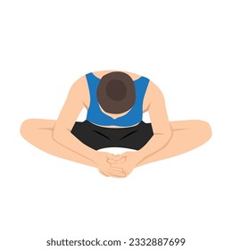 Woman doing yoga in butterfly forward fold pose exercise. Flat vector illustration isolated on white background