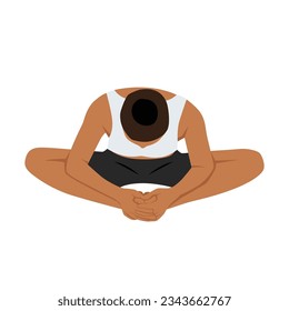 Woman doing yoga in butterfly forward fold pose exercise. Flat vector illustration isolated on white background