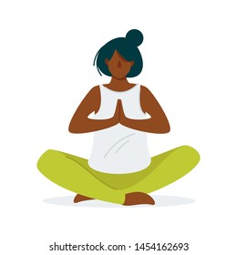 Woman doing yoga cartoon illustration. Relaxation, meditation flat  vector concept. Healthy lifestyle, keeping fit, mental stability. Female yogi concentrating, receiving energy character design 