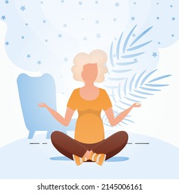 Woman doing yoga. The concept of calm and tranquility. Vector illustration in cartoon style.
