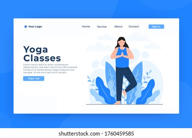 Woman doing yoga concept landing page template.Modern flat design concept of web page design for website and mobile website. Vector illustration