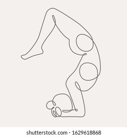 Woman doing yoga continuous one line vector illustration.