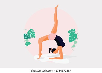 Woman doing yoga in a cool and calm nature, yoga for health concept vector,