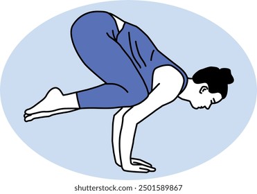 Woman doing yoga crow pose in a yoga class vector icon