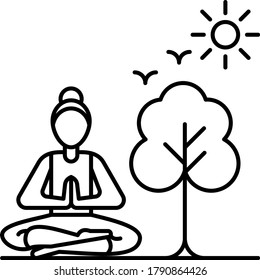 woman doing yoga exercise after end of Coronavirus Pandemic Concept Vector Icon Design, New Normal Symbol on White background,