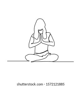 Woman doing yoga exercise continuous one line vector illustration minimalism style