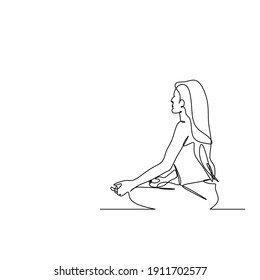 Woman doing yoga exercise continuous one line vector illustration minimalism style