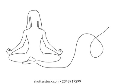 Woman doing yoga exercise continuous one line vector illustration minimalism style