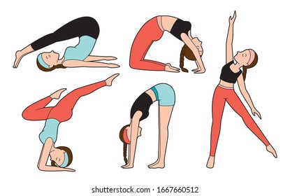 Woman Doing Yoga Exercise in Different Poses