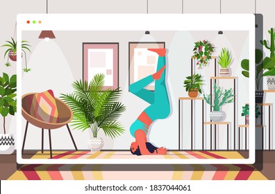 woman doing yoga exercise fitness training healthy lifestyle concept girl working out at home full length horizontal vector illustration