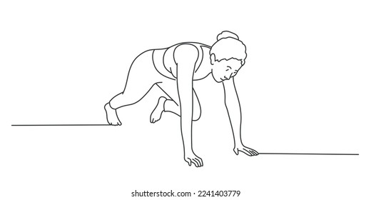 Woman doing yoga exercise. Hand drawn vector illustration.