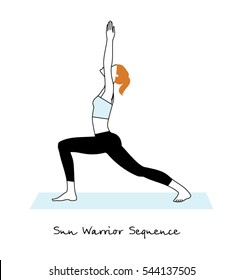 Woman doing yoga exercise. Lunge vector illustration.
