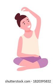 Woman doing yoga exercise. Young and beautiful fit girl sitting on the floor in lotus position. Female character taking care of her health, leads a healthy lifestyle, doing relaxation exercises