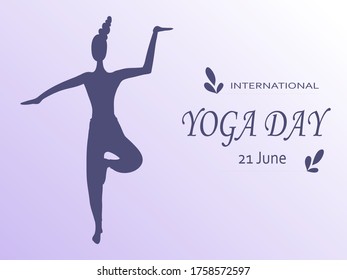 Woman doing yoga exercises. The concept of a healthy lifestyle and sport. Vector illustration of June 21 International Yoga Day