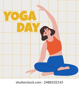 Woman doing yoga exercises. International yoga day. National yoga day flyer, poster.