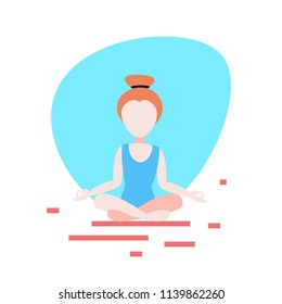 woman doing yoga exercises lotus white background female sport activity cartoon character full length flat vector illustration