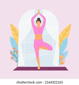woman doing yoga exercises, with Mountain Pose.
