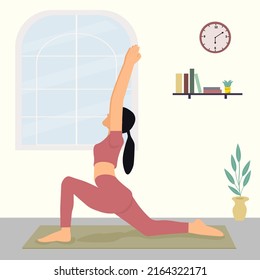 Woman Doing Yoga Exercises Warrior Pose Stock Vector (Royalty Free ...