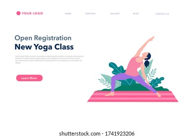 Woman doing yoga flat illustration for website landing page