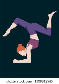 Woman doing yoga, forearm stand, pinchamayurasana, vector illustration