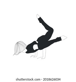 Woman doing yoga. Girl practices  asana pose. Meditative mental health.  Vector design flat character isolated on white background. Peaceful and positive lifestyle. Hand drawn art. 