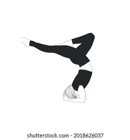 Woman doing yoga. Girl practices  asana pose. Meditative mental health.  Vector design flat character isolated on white background. Peaceful and positive lifestyle. Hand drawn art. 