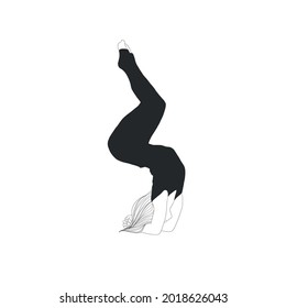 Woman doing yoga. Girl practices  asana pose. Meditative mental health.  Vector design flat character isolated on white background. Peaceful and positive lifestyle. Hand drawn art. 