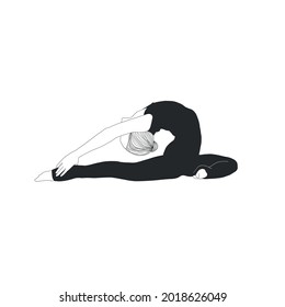 Woman doing yoga. Girl practices  asana pose. Meditative mental health.  Vector design flat character isolated on white background. Peaceful and positive lifestyle. Hand drawn art. 