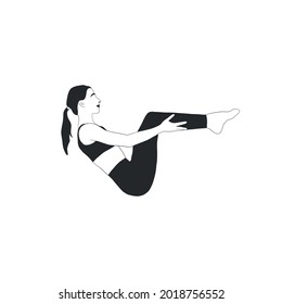 Woman doing yoga. Girl practices  asana pose. Vector design flat character isolated on white background. Hand drawn art. 