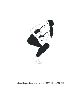 Woman doing yoga. Girl practices  asana pose. Vector design flat character isolated on white background. Hand drawn art. 