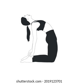 Woman doing yoga. Girl practices  asana pose. Vector design flat character isolated on white background. Hand drawn art. 