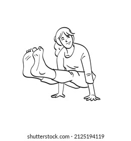 woman doing yoga with hands pushing up illustration vector hand drawn isolated on white background