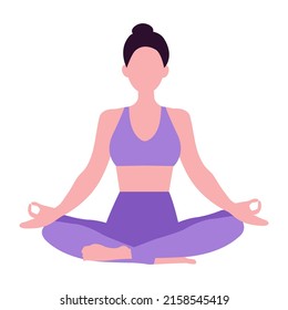 Woman doing yoga. Healthy lifestyle. Leisure. Vector illustration. Flat style. For printing on t-shirt and bags, yoga studio and fitness club posters. On a white isolated background.