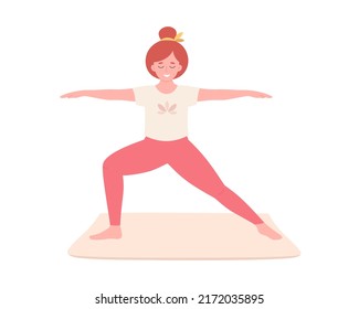 Woman doing yoga. Healthy lifestyle, self care, yoga, meditation, mental wellbeing. Hand drawn vector illustration 