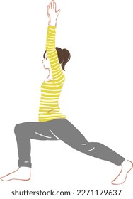 Woman doing yoga at home hand-drawn illustration