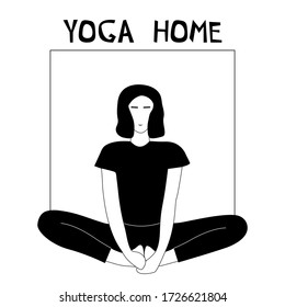 Woman doing yoga at home. Illustration with pose Baddha Konasana, Bound Angle Pose.