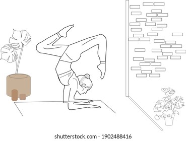 a woman doing yoga at home, states of mind, relaxing, stay at home, home activities 