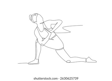 Woman doing yoga. International yoga day concept one-line drawing