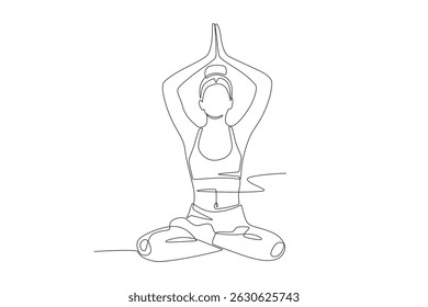 Woman doing yoga. International yoga day concept one-line drawing