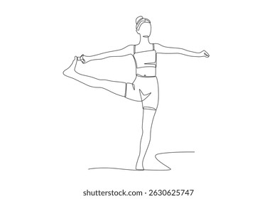 Woman doing yoga. International yoga day concept one-line drawing