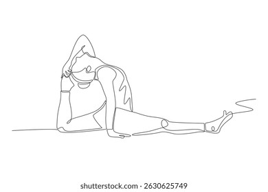 Woman doing yoga. International yoga day concept one-line drawing