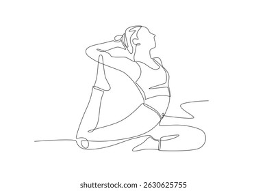 Woman doing yoga. International yoga day concept one-line drawing