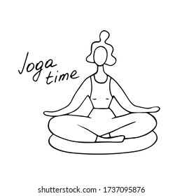 Woman doing yoga. Lotus pose. Hand drawn vector illustration