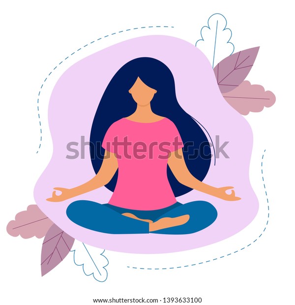 ヨガをしている女性 蓮は瞑想の実践をする ベクターフラットイラスト のベクター画像素材 ロイヤリティフリー