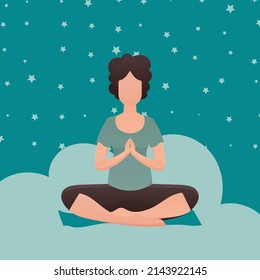 Woman doing yoga in lotus position. Healthy lifestyle concept. Vector illustration in cartoon style.