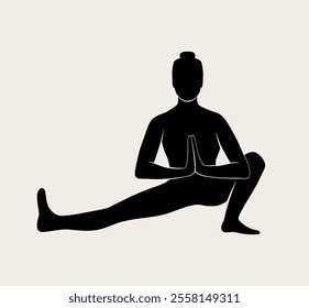 Woman doing Yoga, malasana. Slim girl doing yoga. Hand drawn black silhouette Vector illustration. Weight Loss. Health care and lifestyle concept. Female yoga.