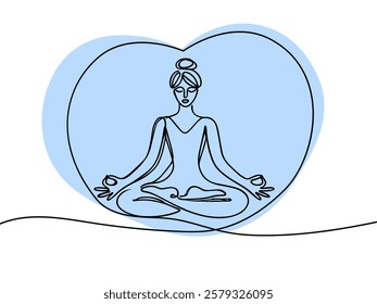 Woman doing yoga and meditation continuous line drawing. Fitness and gym concept. Vector illustration minimalist design hand drawn.