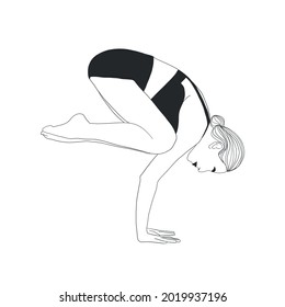 Woman doing yoga. Meditation girl. Healthy lifestyle. Spirit practice. Hand drawn art. Fitness and gymnastic. 